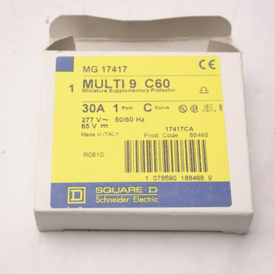 New Merlin Gerin 17417 Multi 9 C60 Circuit Breaker, 1-Pole, 30A, C Curve