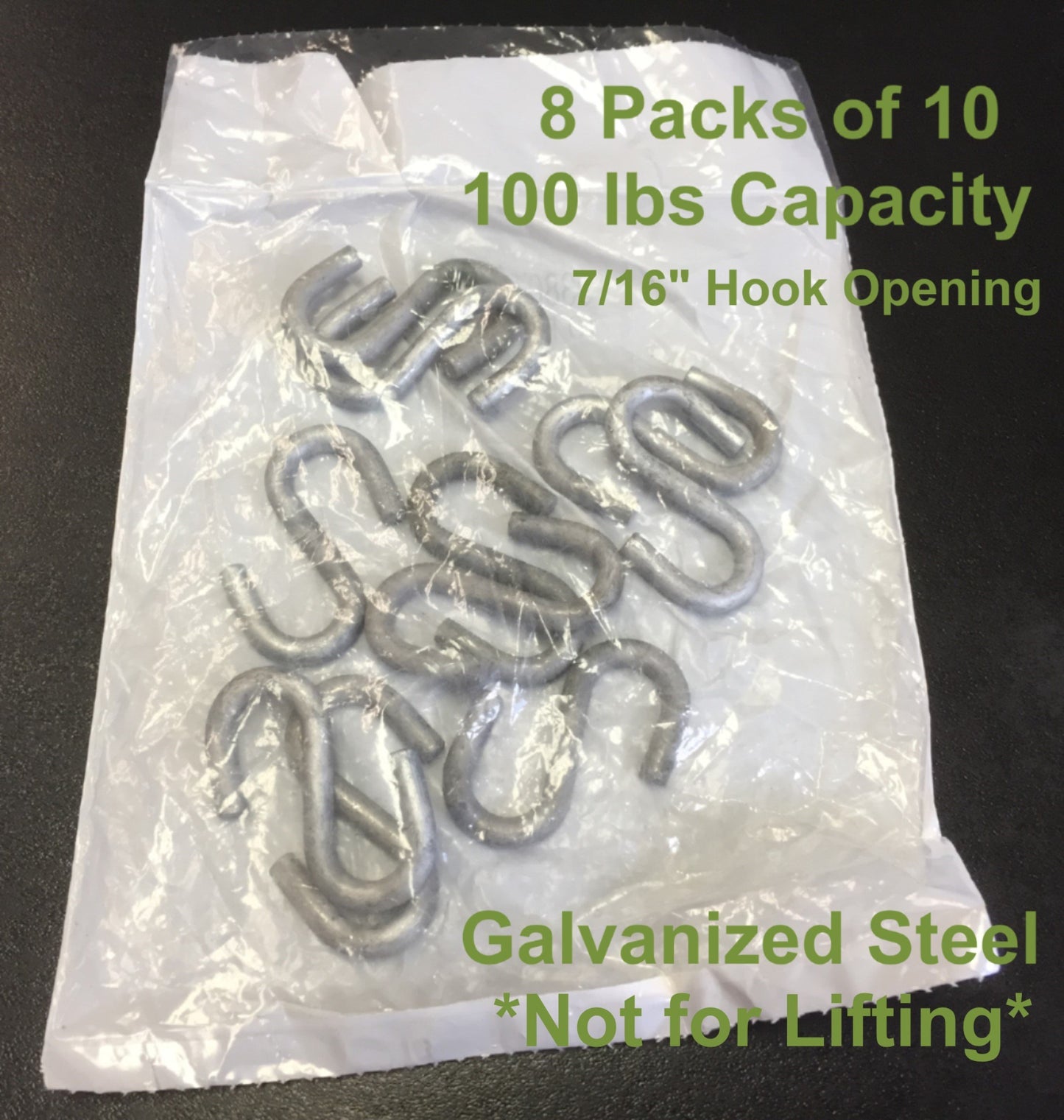 New Lot of 80 Open-End S-Hook Not for Lifting Galvanized Steel Capacity 100 lb 7/16"