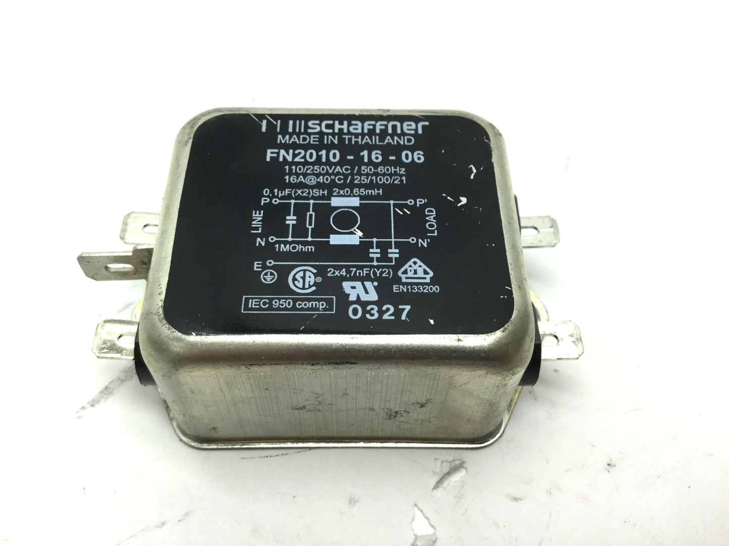 Used Schaffner FN2010-16-06 EMI Power Line Filter 16A 110/250VAC 50/60Hz