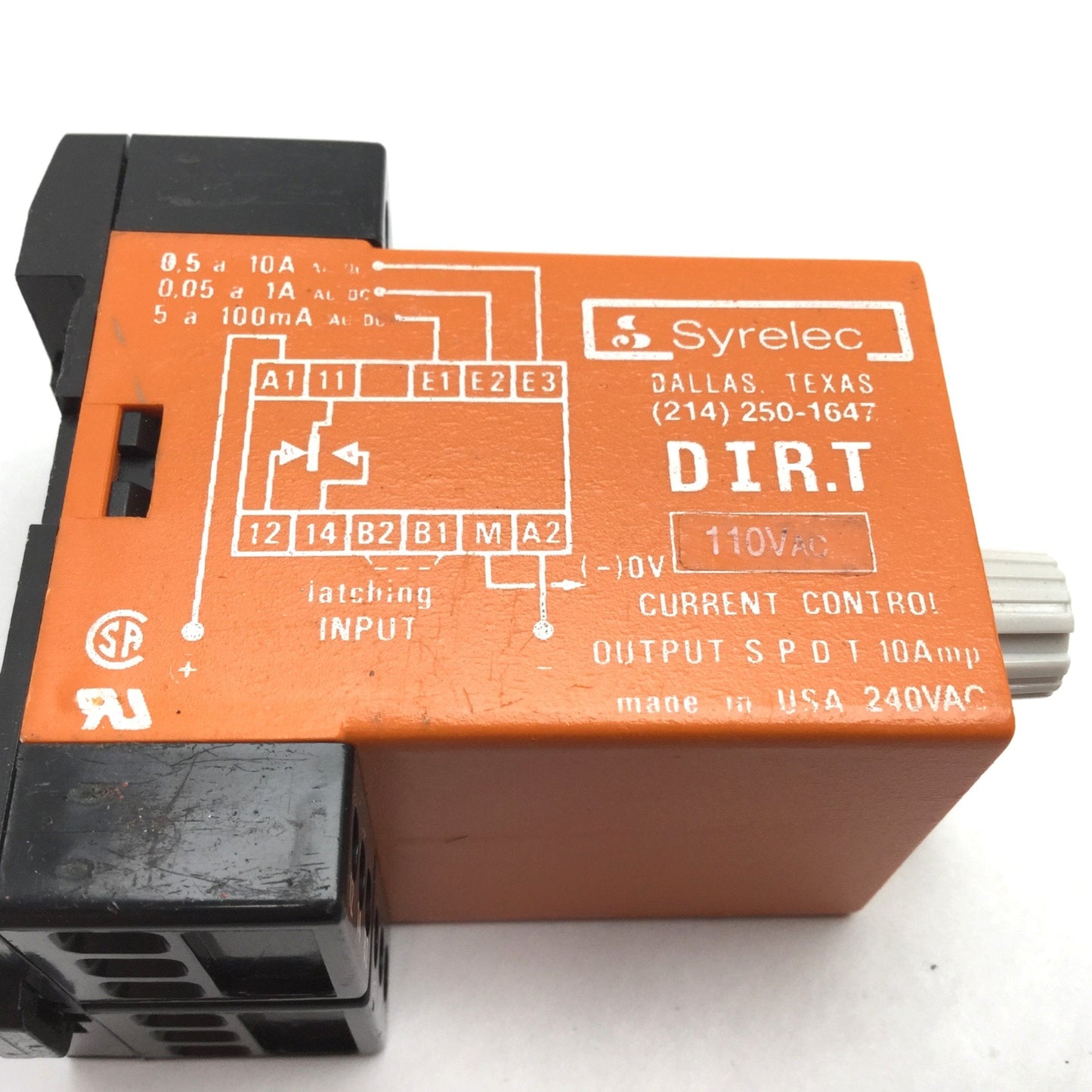 New – Open box Syrelec DIR.T Current Control Relay, Input: 110VAC, Output: SPDT 10A, DIN Rail