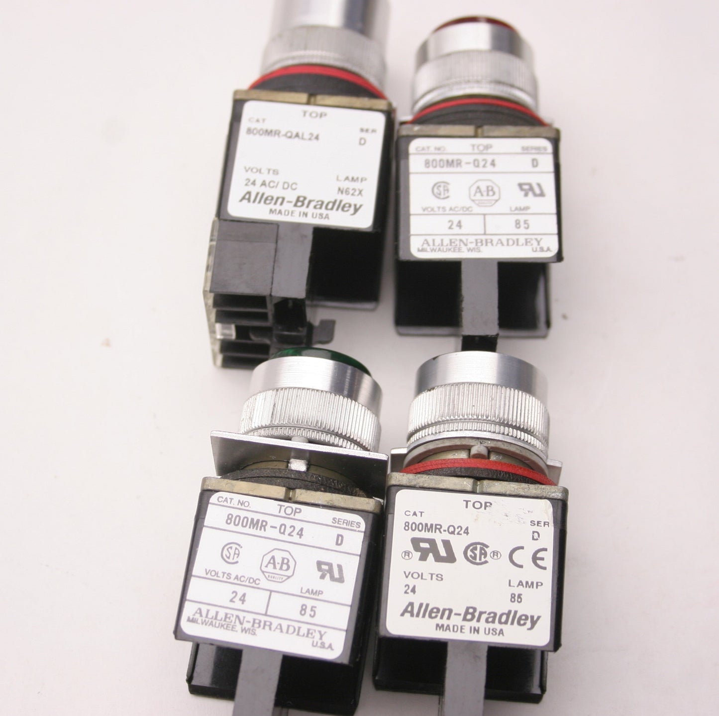 Used Lot of 4 Allen Bradley 3x800MR-Q24 1x 800MR-QAL24 Indicator Lights, 24 VAC/DC