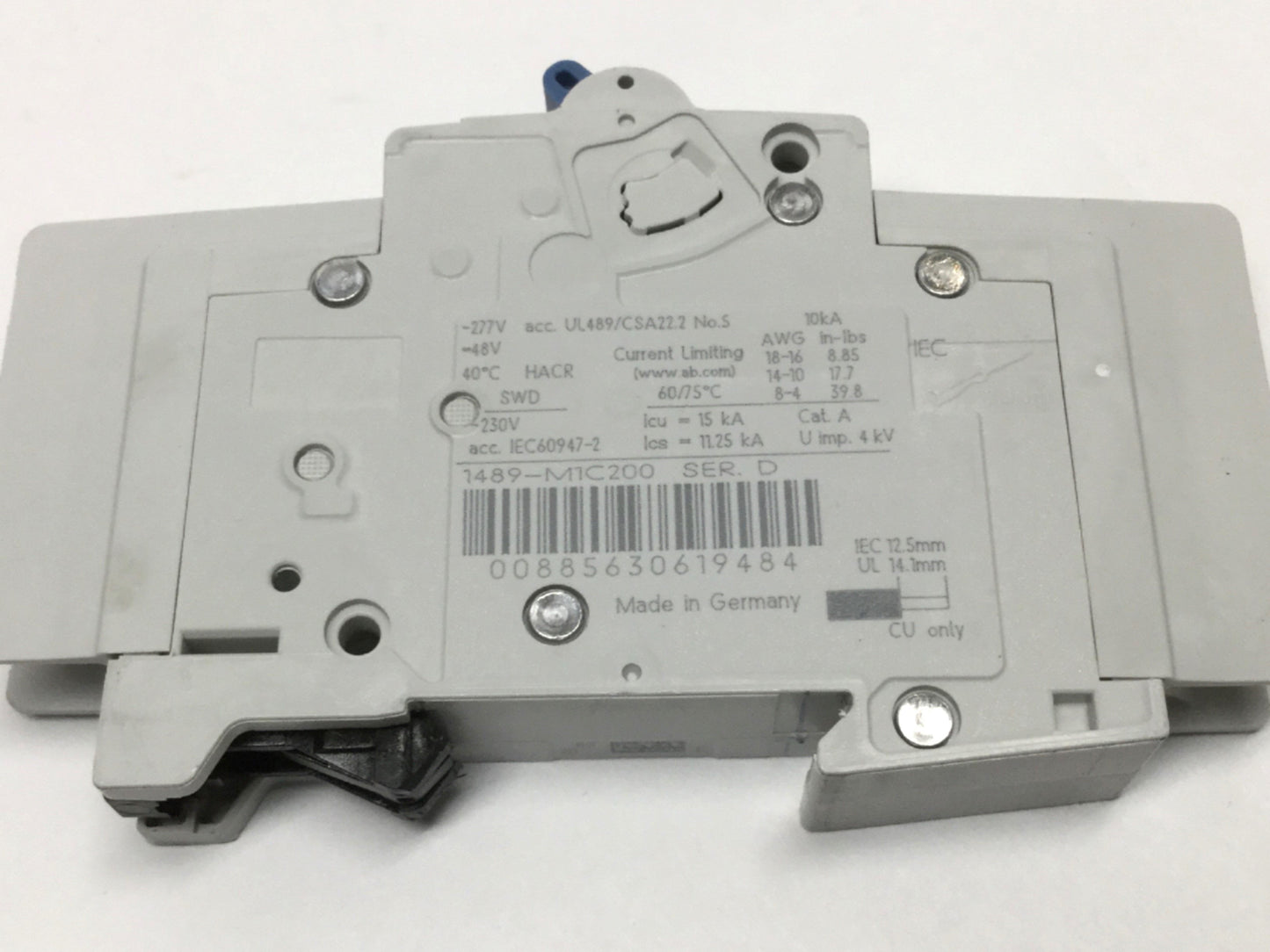 Used Allen Bradley 1489-M1C200 Miniature Circuit Breaker 1-Pole, 20A, 277VAC, C Curve