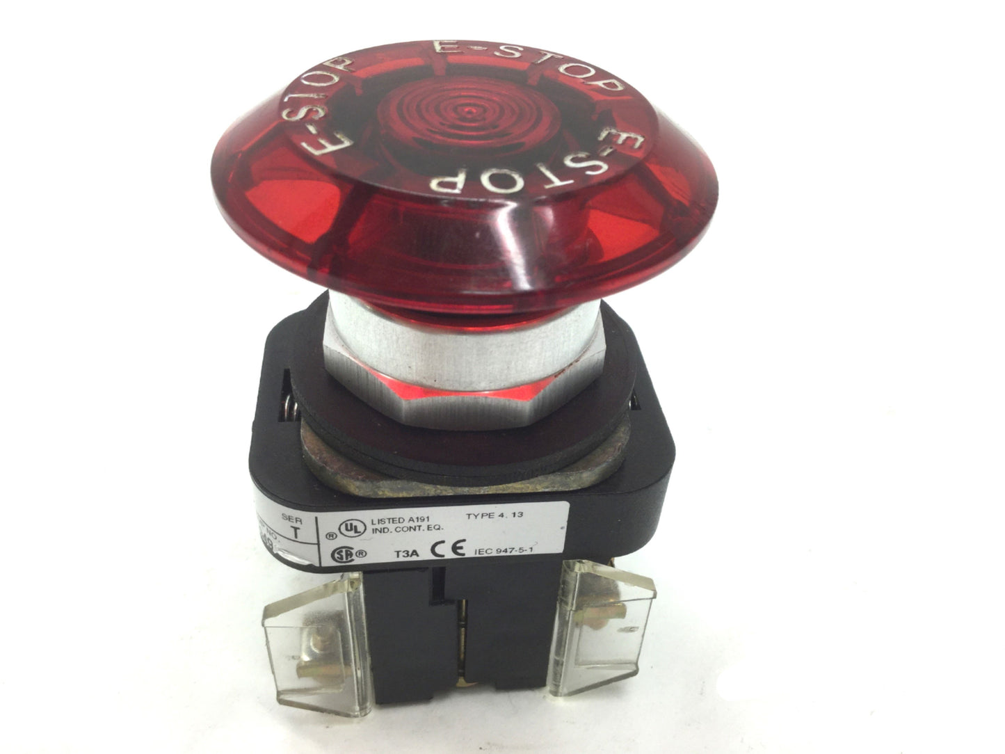 Used Allen-Bradley 800T-FXQ10XA E-Stop, 1 N.O. 1 N.C., 120VAC Lamp, 800T-XA