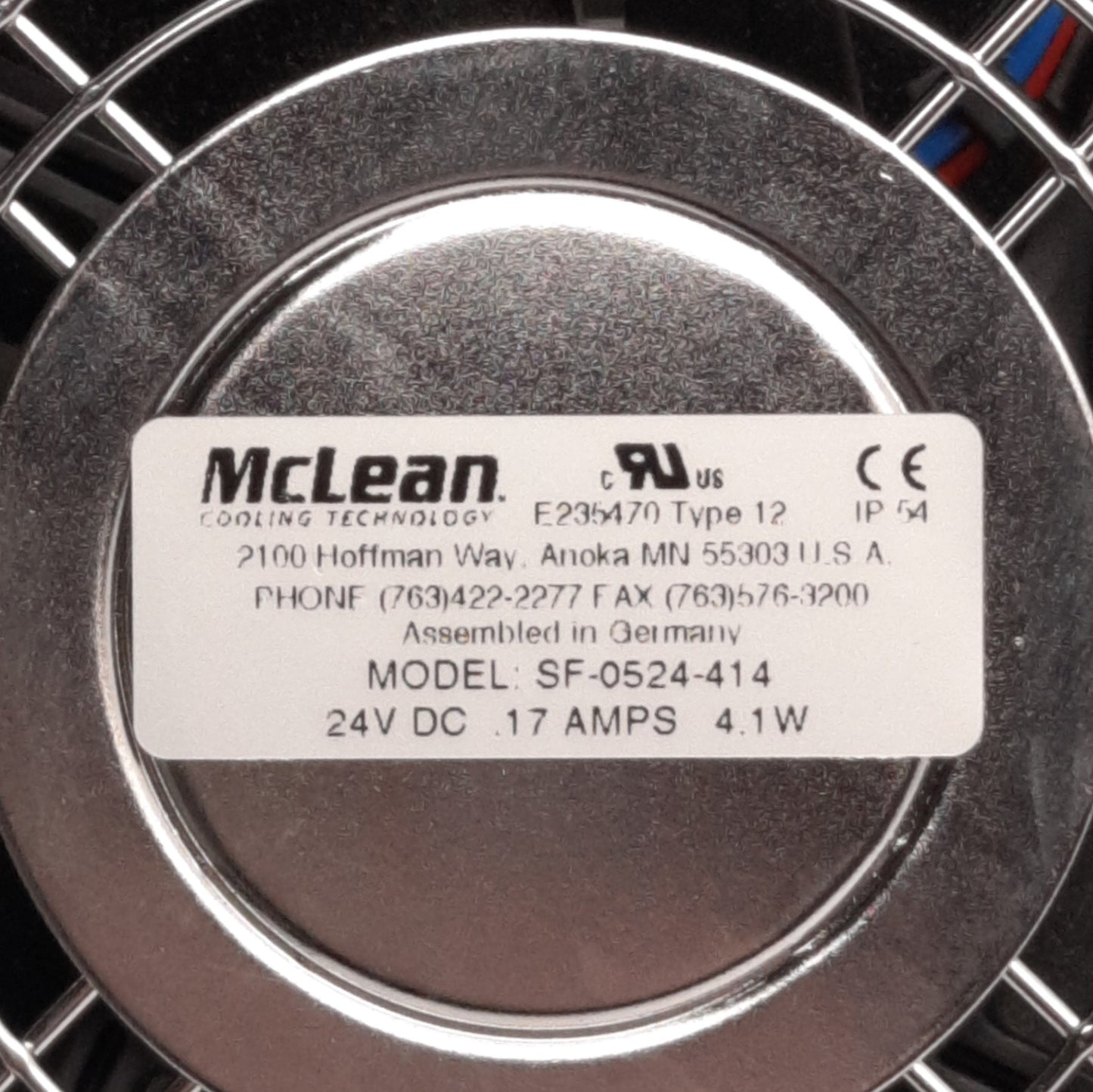 Used Pentair McLean SF-0524-414 Enclosure Filter Cooling Fan, 24VDC, 5.8in x 5.8in