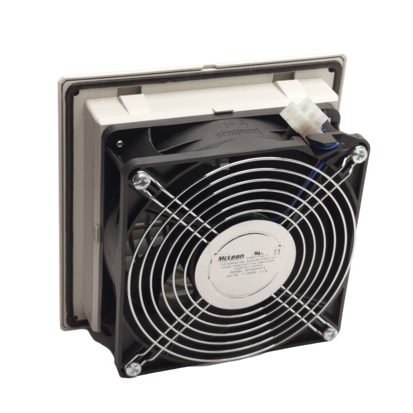 Used Pentair McLean SF-0524-414 Enclosure Filter Cooling Fan, 24VDC, 5.8in x 5.8in