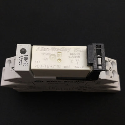 Used Allen Bradley 700-TBR2110 Relay, DPDT, Coil: 110VDC, With 700-HLT22 Socket