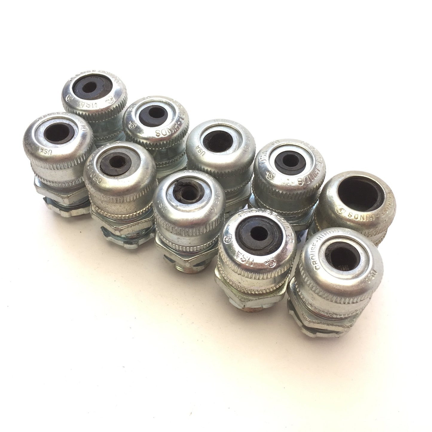 Used Lot of 10 Crouse-Hinds Cord Grip Cable Gland, 1/2" NPT Male, *Gland ID Varies*
