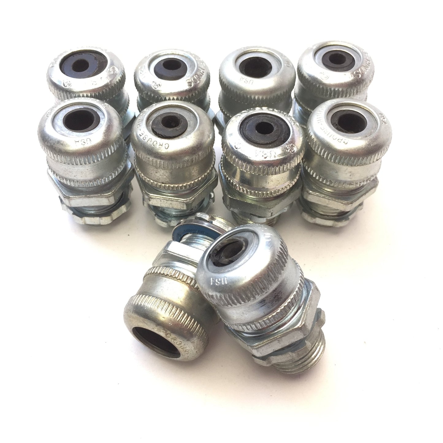 Used Lot of 10 Crouse-Hinds Cord Grip Cable Gland, 1/2" NPT Male, *Gland ID Varies*