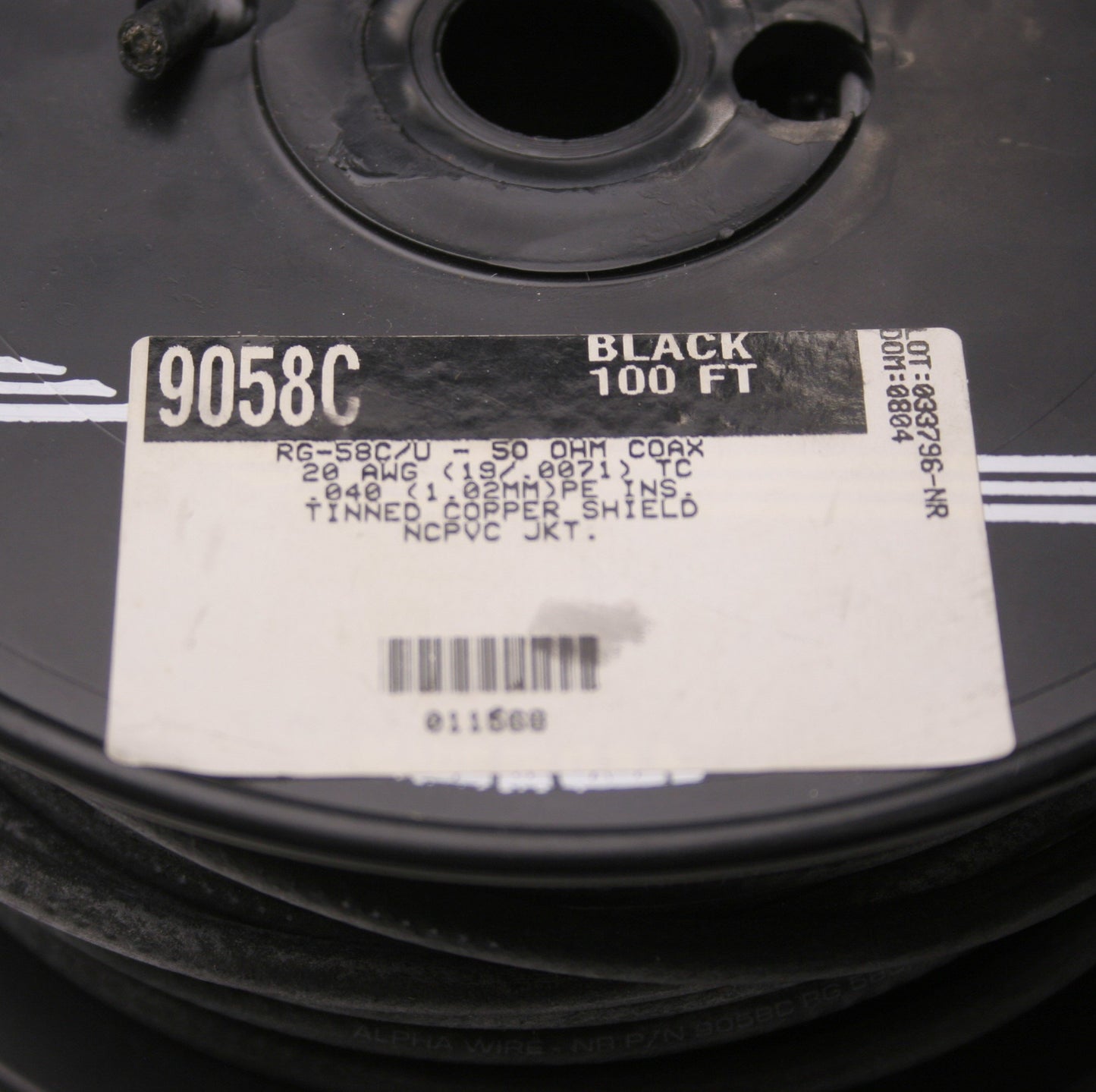 New – Open box Alpha Wire 9058C Coaxial Cable Spool 20 AWG Black ~100' Tinned Copper Shielded