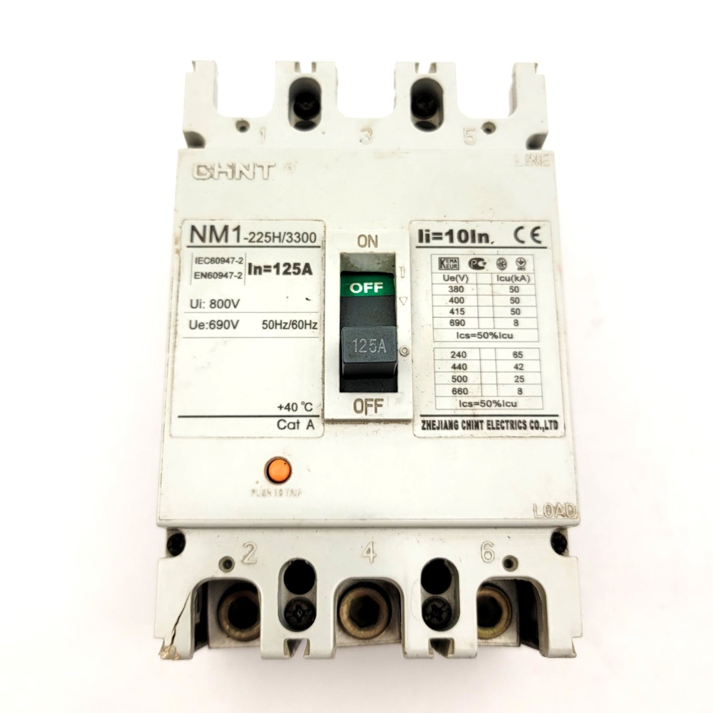 Used CHINT NM1-225H/3300 Molded Case Industrial Circuit Breaker 3-Pole 690VAC 225A