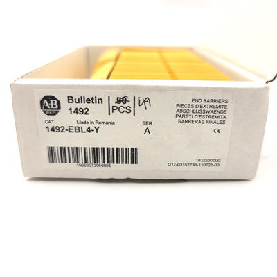 New – Open box Box Of 49 Allen Bradley 1492-EBL4-Y Ser. A Yellow End Barriers For 1492-L4/LG4