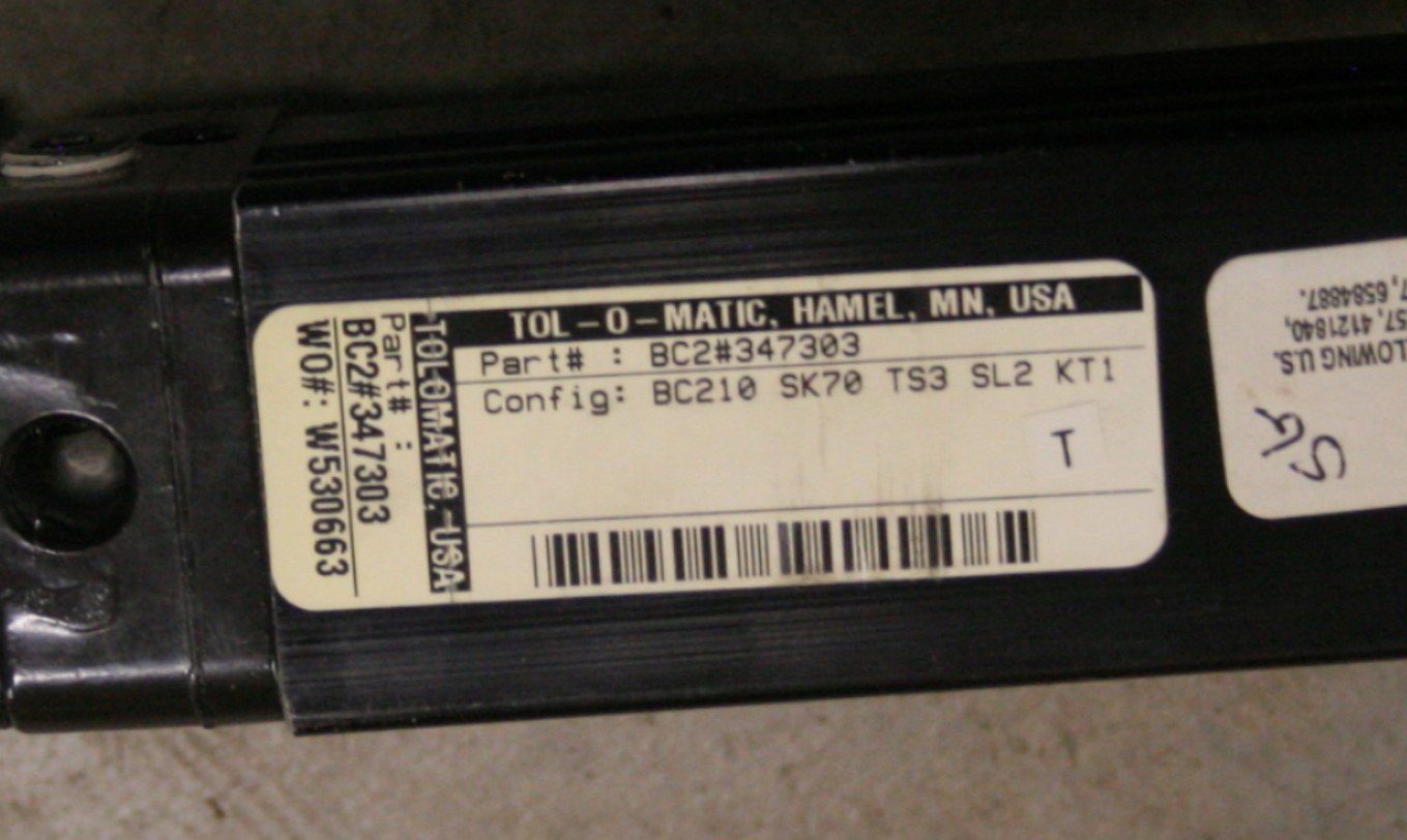 Used Tolomatic BC210 SK70 TS3 SL2 KT1 Band Cylinder w/ 3600-9090, Bore 1", Stroke 70"