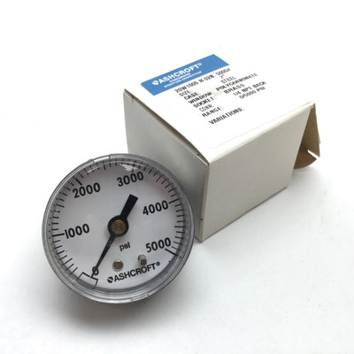 New – Open box Ashcroft 20W1005 H 02B 5000# Pressure Gauge, 0-5000psi, Size: 2", 1/4" NPT