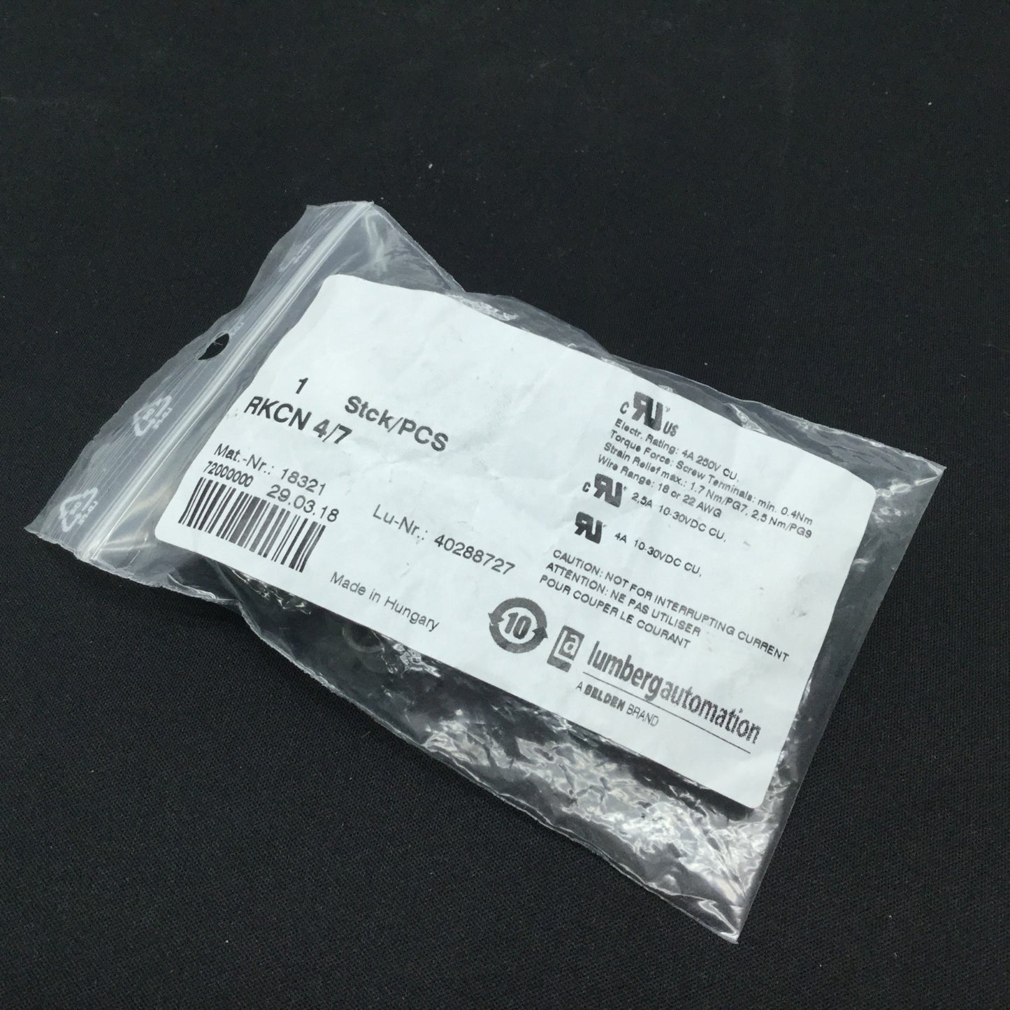 Used Lumbergautomation Belden RKCN 4/7 Field Attachable Connector Female M12 4-Pin