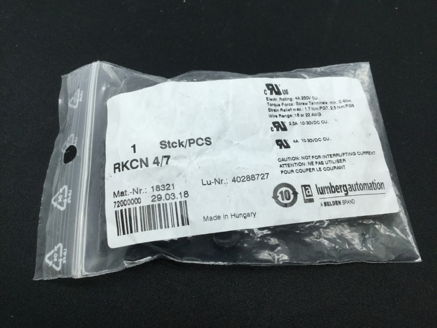 Used Lumbergautomation Belden RKCN 4/7 Field Attachable Connector Female M12 4-Pin
