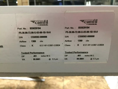 Used Camfil Farr 855029194 Panel HEPA Air Filter 30" x 72" Eff. 99.9991@0.3µm 1369CFM