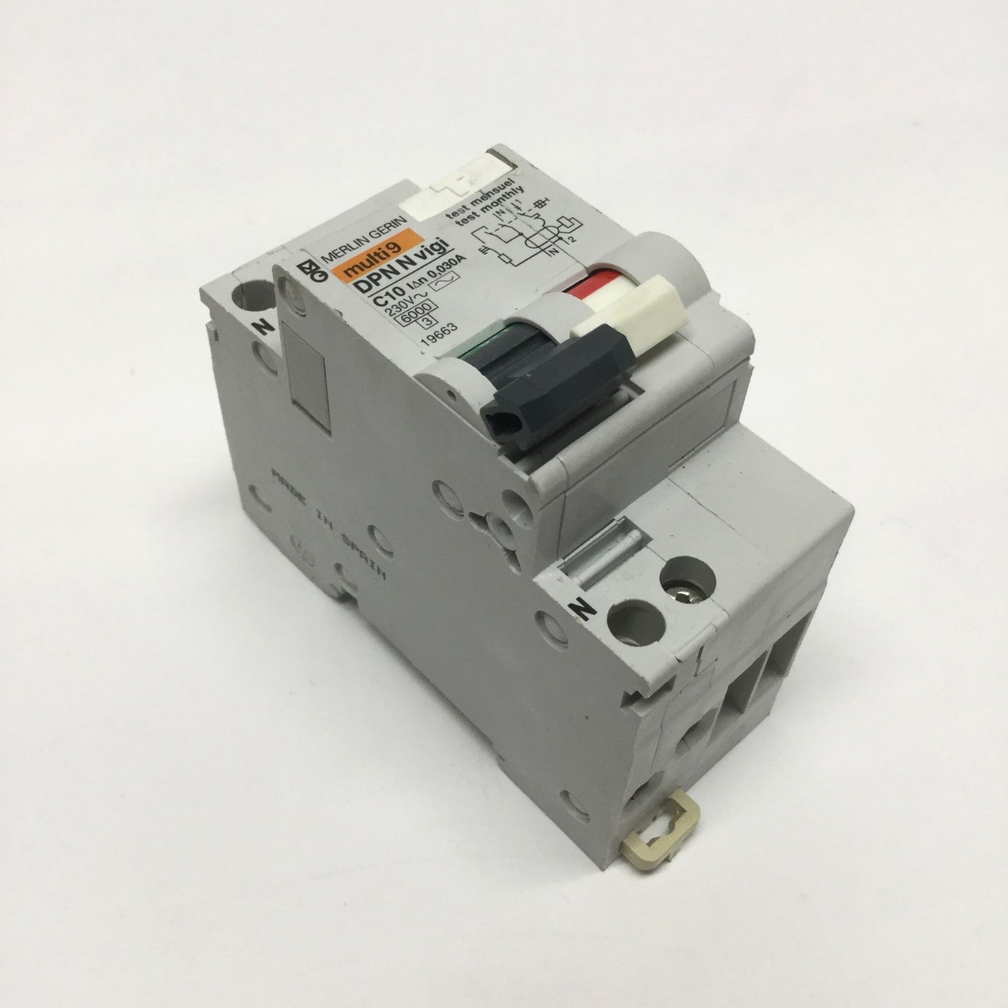 Used Merlin Gerin 19663 Multi9 DPN N vigi C10 Circuit Breaker, 2-Pole, 10A, 230VAC