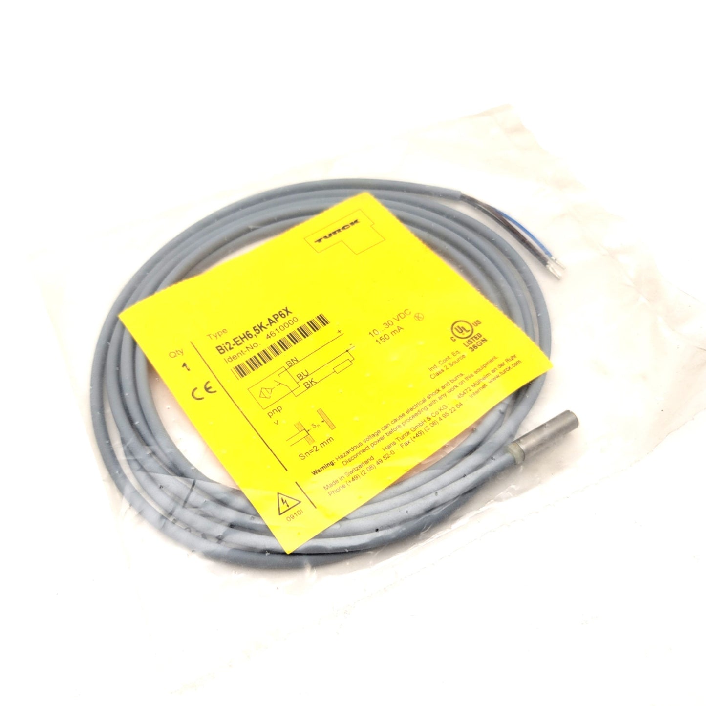 New Turck BI2-EH6.5K-AP6X Inductive Proximity Sensor ?6.5mm, 10-30VDC, 3-Wire, PNP