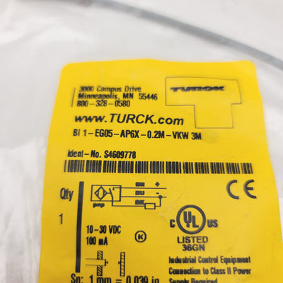New Turck BI1-EG05-AP6X-0.2M-VKW 3M Inductive Proximity Sensor 10-30VDC 100mA Sn 1mm