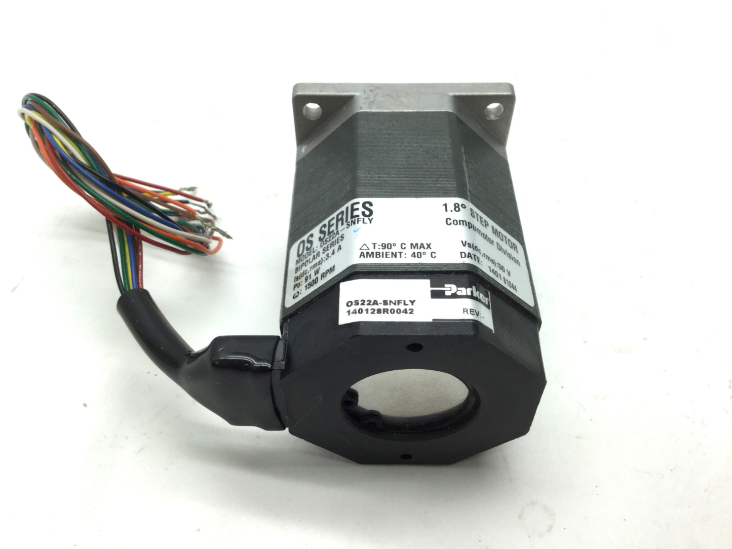 Used Parker OS22A-SNFLY Stepper Motor, 1.8ø, 186oz-in, 75VDC 3.4A, NEMA 23