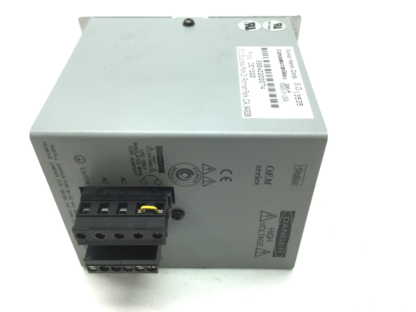 Used Parker OEM300 Compumotor Power Module, In: 90-132/180-265VAC, Out: 75VDC