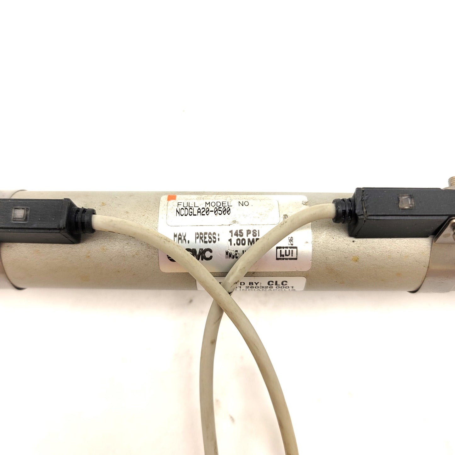Used SMC NCDGLA20-0500 Double Acting Round Body Cylinder W/2x D-H7A2 Auto Switches