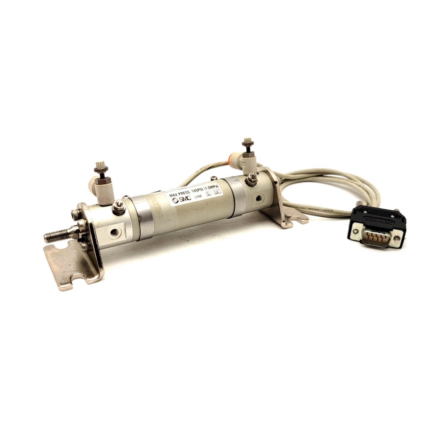 Used SMC NCDGLA20-0200 Double Acting Round Body Cylinder W/2x D-H7A2 Auto Switches