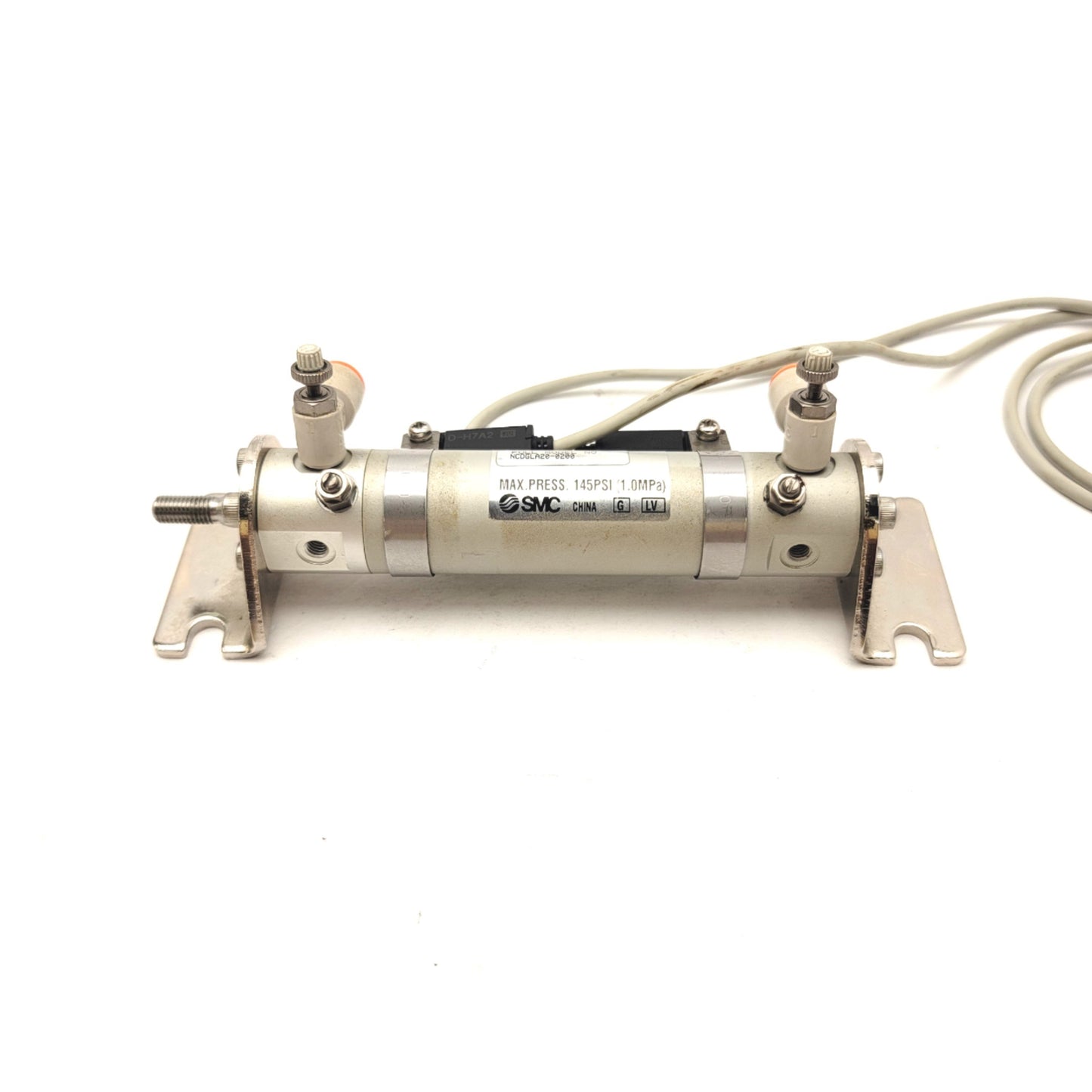 Used SMC NCDGLA20-0200 Double Acting Round Body Cylinder W/2x D-H7A2 Auto Switches