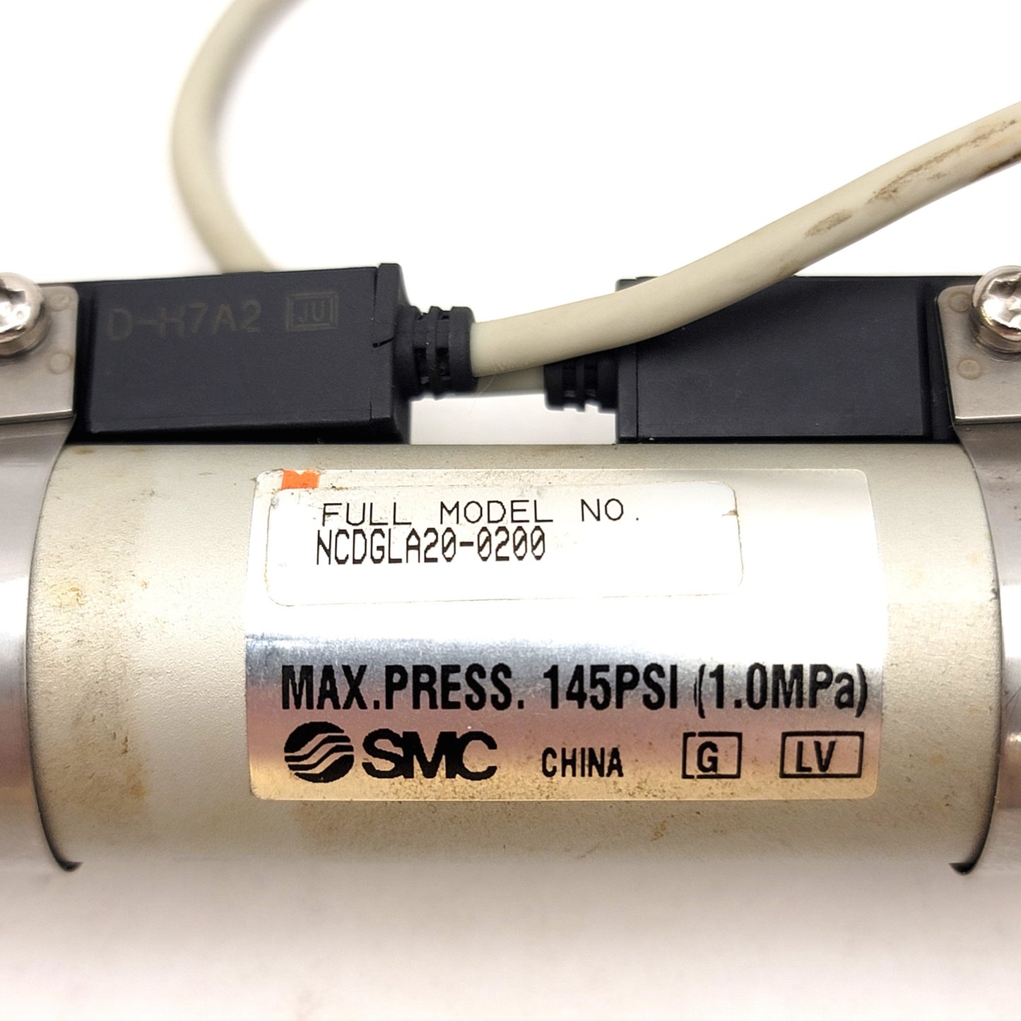 Used SMC NCDGLA20-0200 Double Acting Round Body Cylinder W/2x D-H7A2 Auto Switches