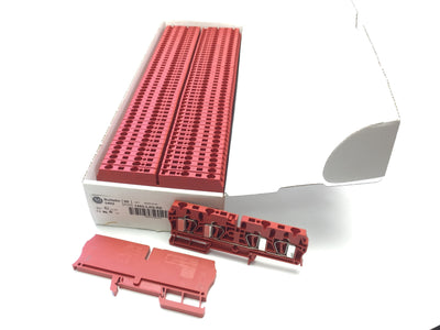 New – Open box Lot of 48 New Allen Bradley 1492-L4Q-RE IEC Terminal Block, Red, Spring Clamp