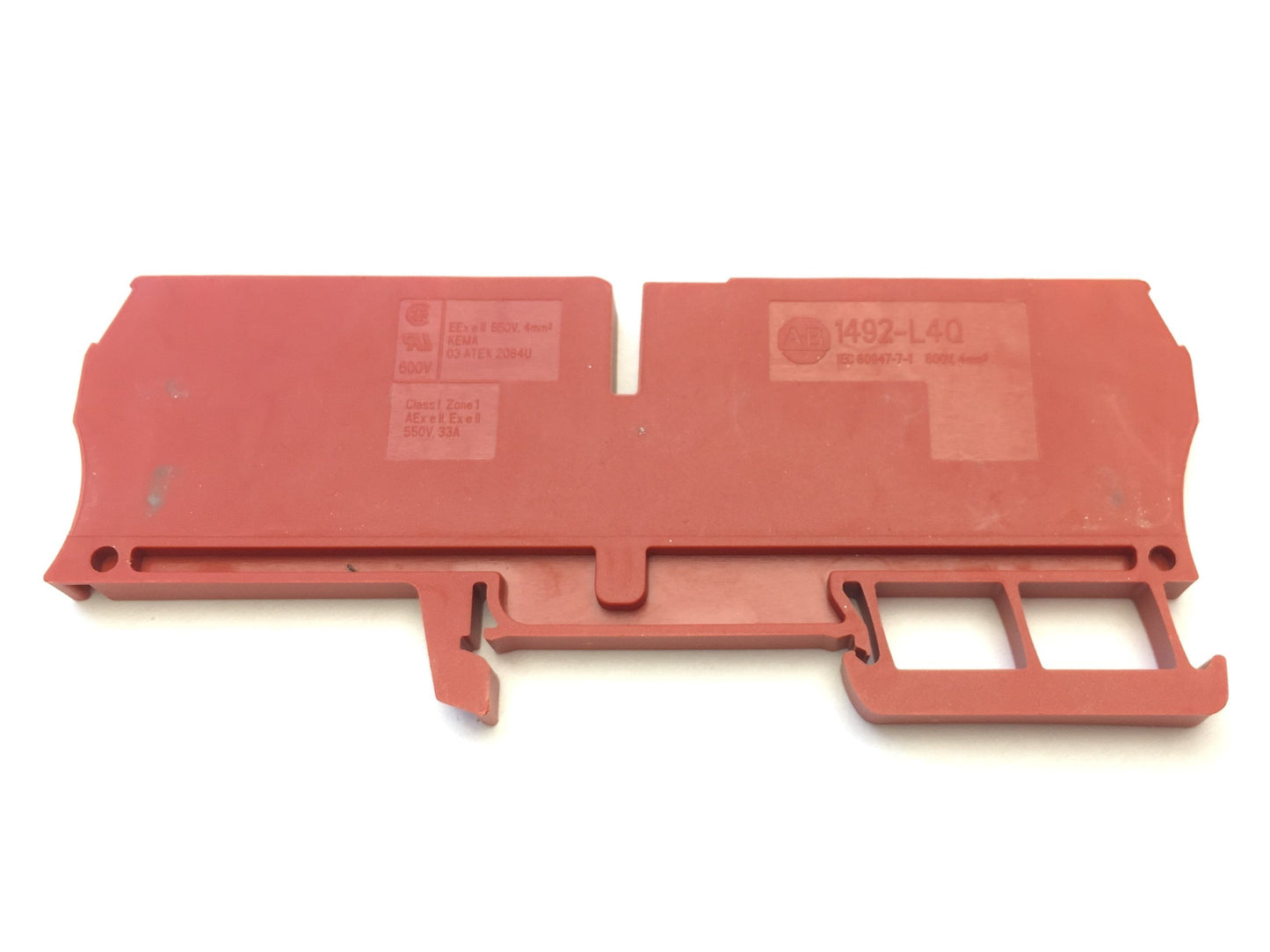New – Open box Lot of 48 New Allen Bradley 1492-L4Q-RE IEC Terminal Block, Red, Spring Clamp