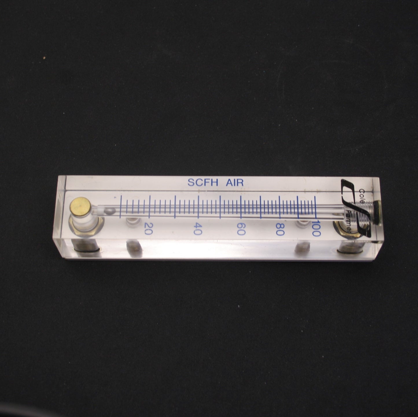 Used Cole Parmer 0-100 SCFH Air Flowmeter, 1/8" NPT, 100psig & 150°F Max