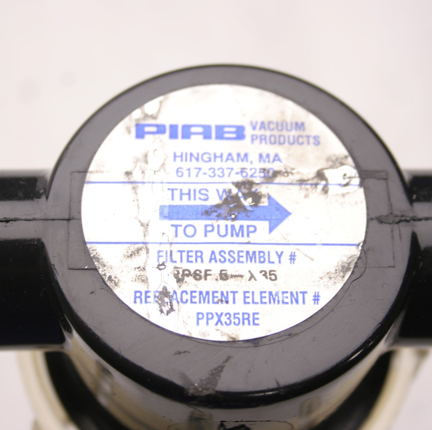 Used PIAB PPSF.5-X35 Filter Housing for Vacuum Pumps, 1/2" NPT, 31.8 SCFM