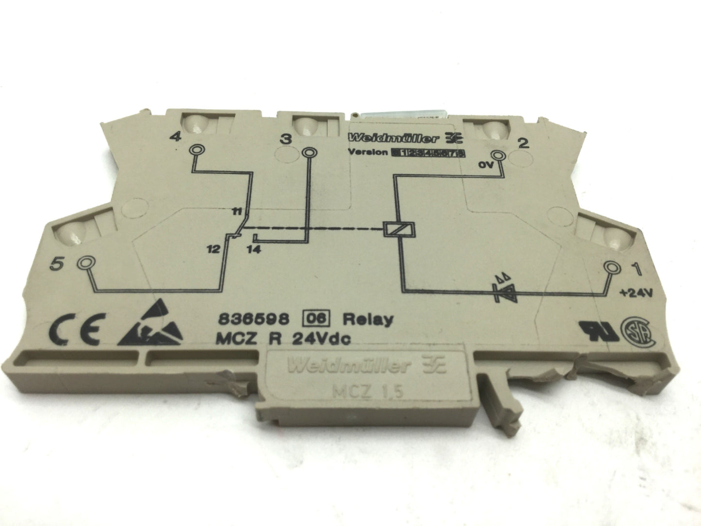 Used Weidmuller 8790520000 MCZ R 24VDC Relay Module 6A *Broken Din Rail Mount