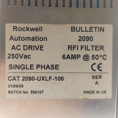 Used Allen Bradley 2090-UXLF-106 Rockwell Automation AC Drive RFI Filter 250VAC 6A