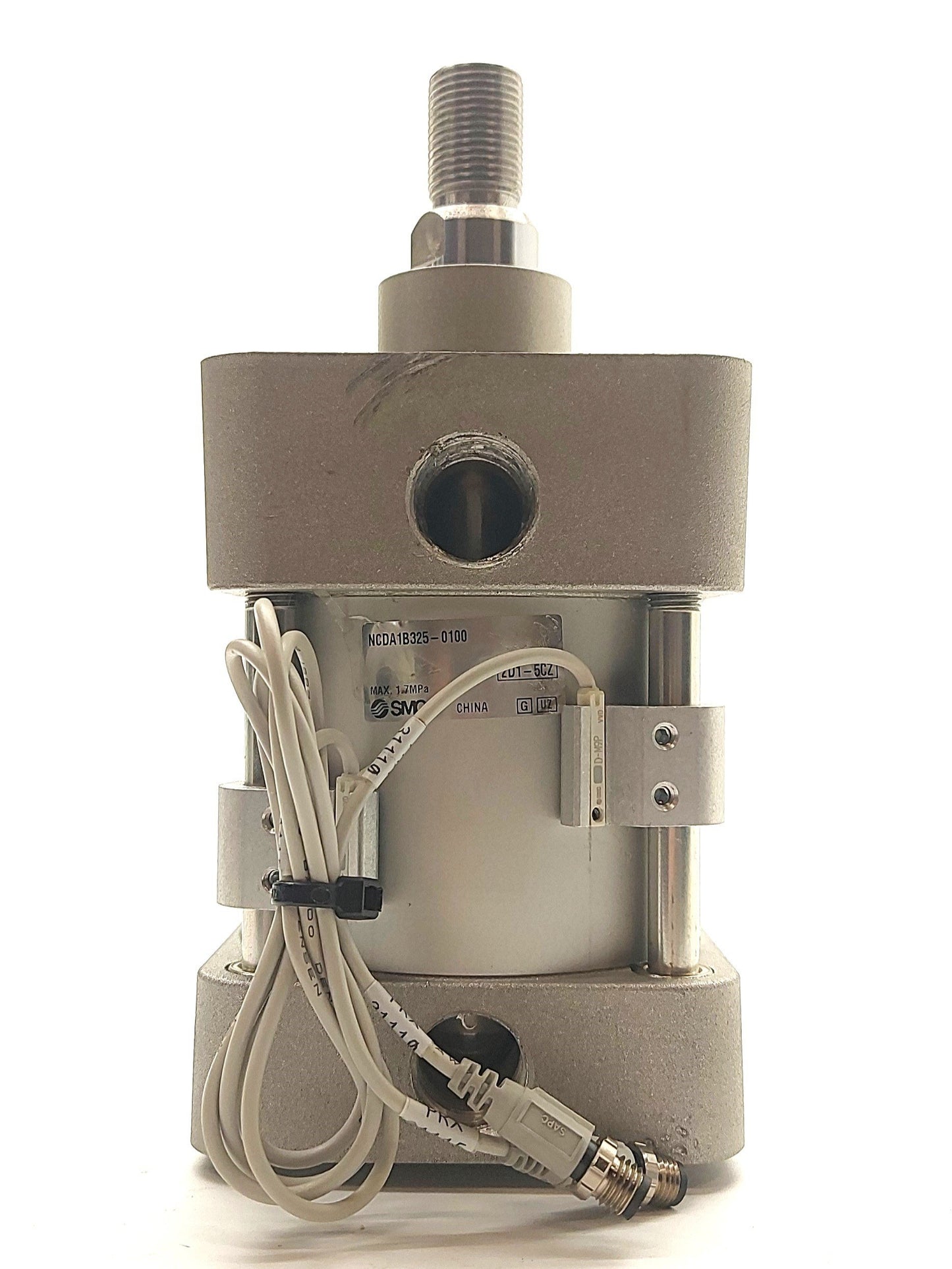 Used SMC NCDA1B325-0100 Pneumatic Cylinder, 1" Stroke, 3.25" Bore, 3/8"NPT w/Switches