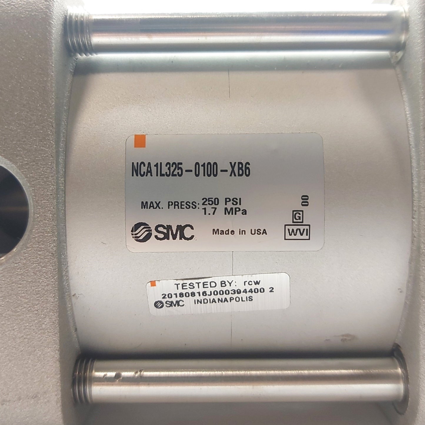 Used SMC NCDA1L325-0100-XB6 Pneumatic Cylinder, 1" Stroke, 3.25" Bore, ⅜"NPT, 250PSI
