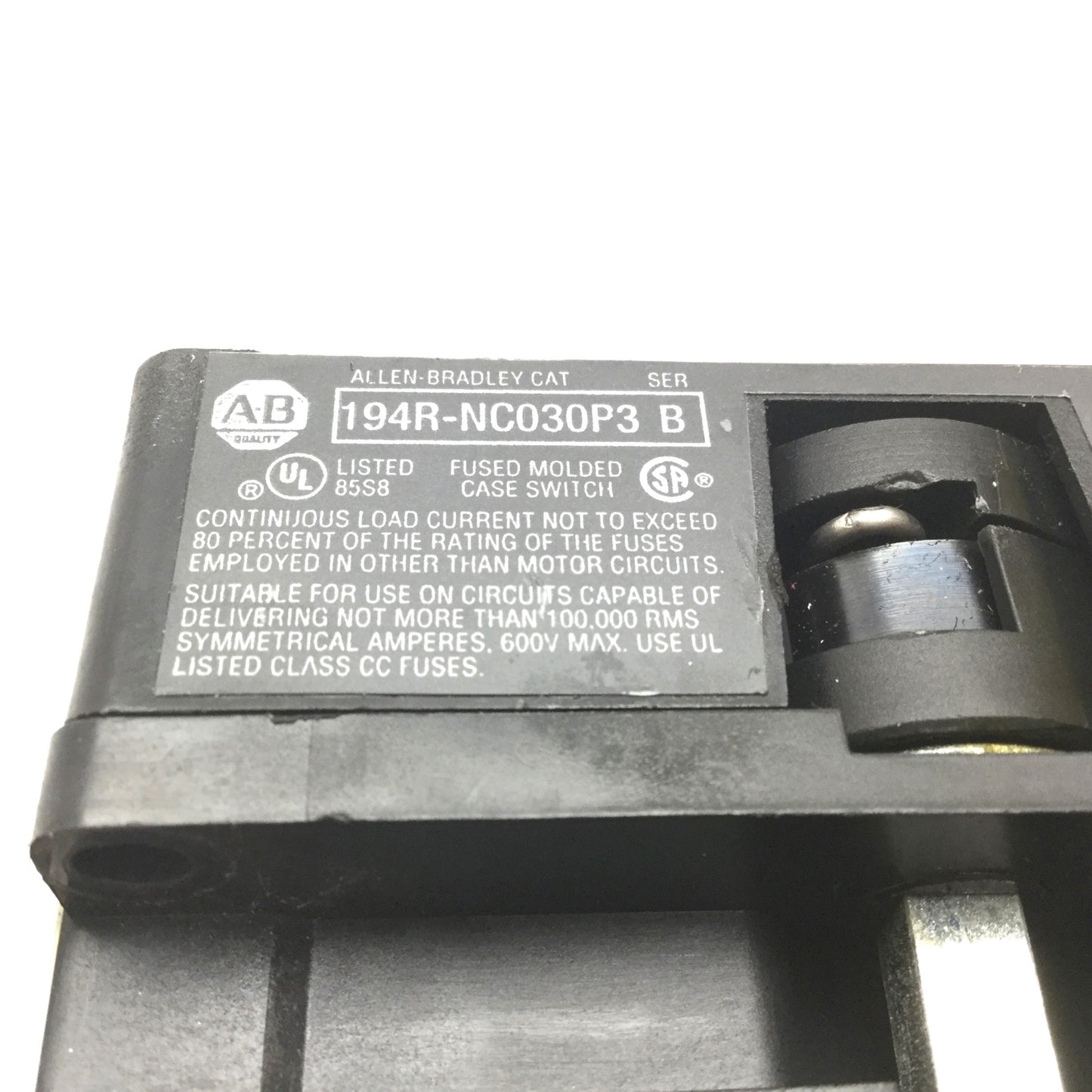 Used Allen Bradley 194R-NC030P3 Disconnect Switch, 3-Pole, Rating: 30A 600VAC 250VDC