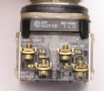 Used Allen Bradley 800T-KB Ser T Momentary Push Button, With 2x 800T-XA Contacts