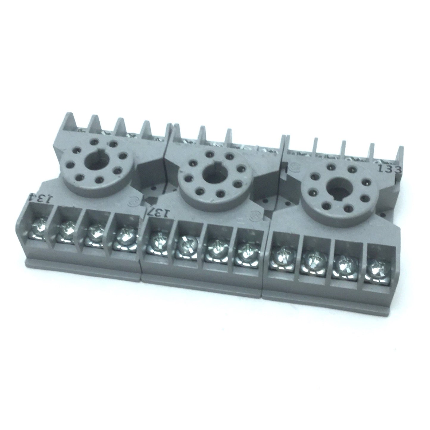 Used Lot of 3 Potter and Brumfield 27E122 Relay Sockets, 8-Pin Panel Mount, 300V, 10A