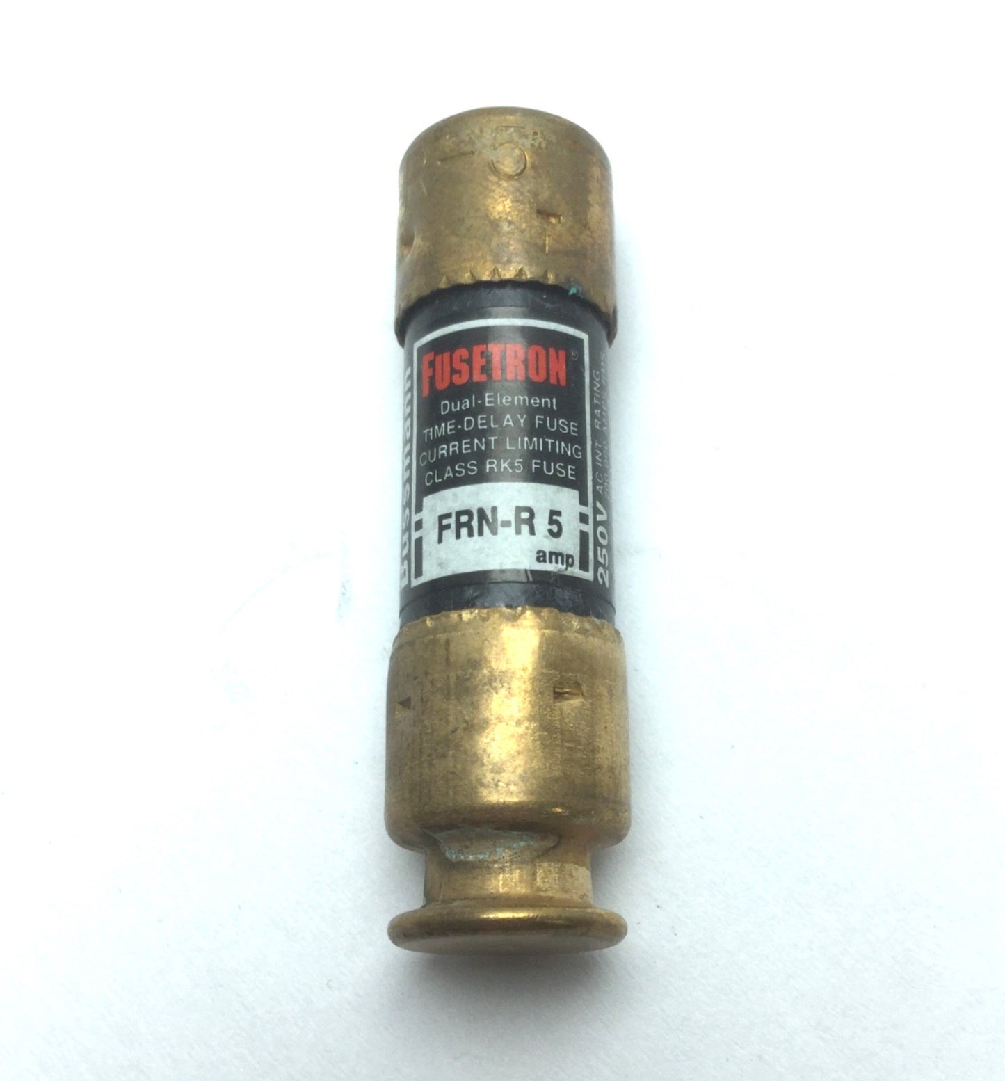 Used Lot of 4 Fusetron FRN-R 5 Dual-Element Time-Delay 5A Fuses, Class RK5, 2" x 0.6"