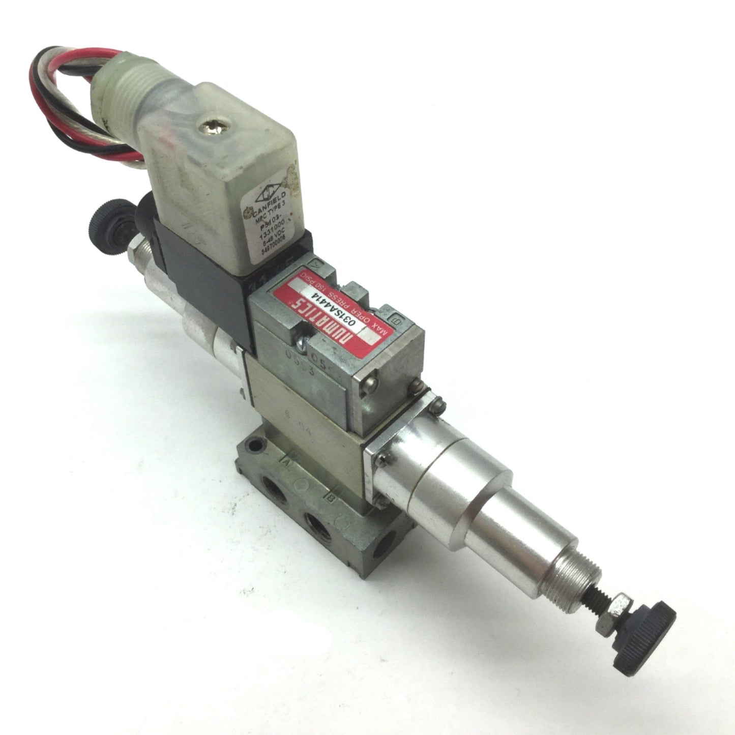 Used Numatics 031SA4414 Solenoid Air Valve 2 Pos 5 Port 1/8" Dual Regulator 031RD7000