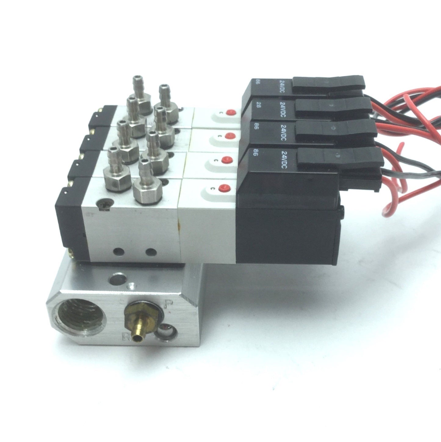Used Bank of 4 Humphrey H040-4E1 Air Valves w H040M-4F Manifold, 24 VDC, 28.5-100 PSI