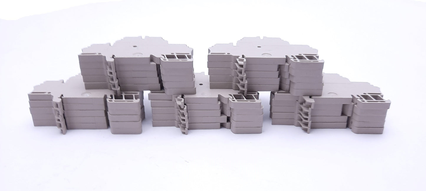 Used Lot of 25 Weidmuller ZDK 2.5V Terminal Blocks, Tan, 500V, 20A, DIN Rail