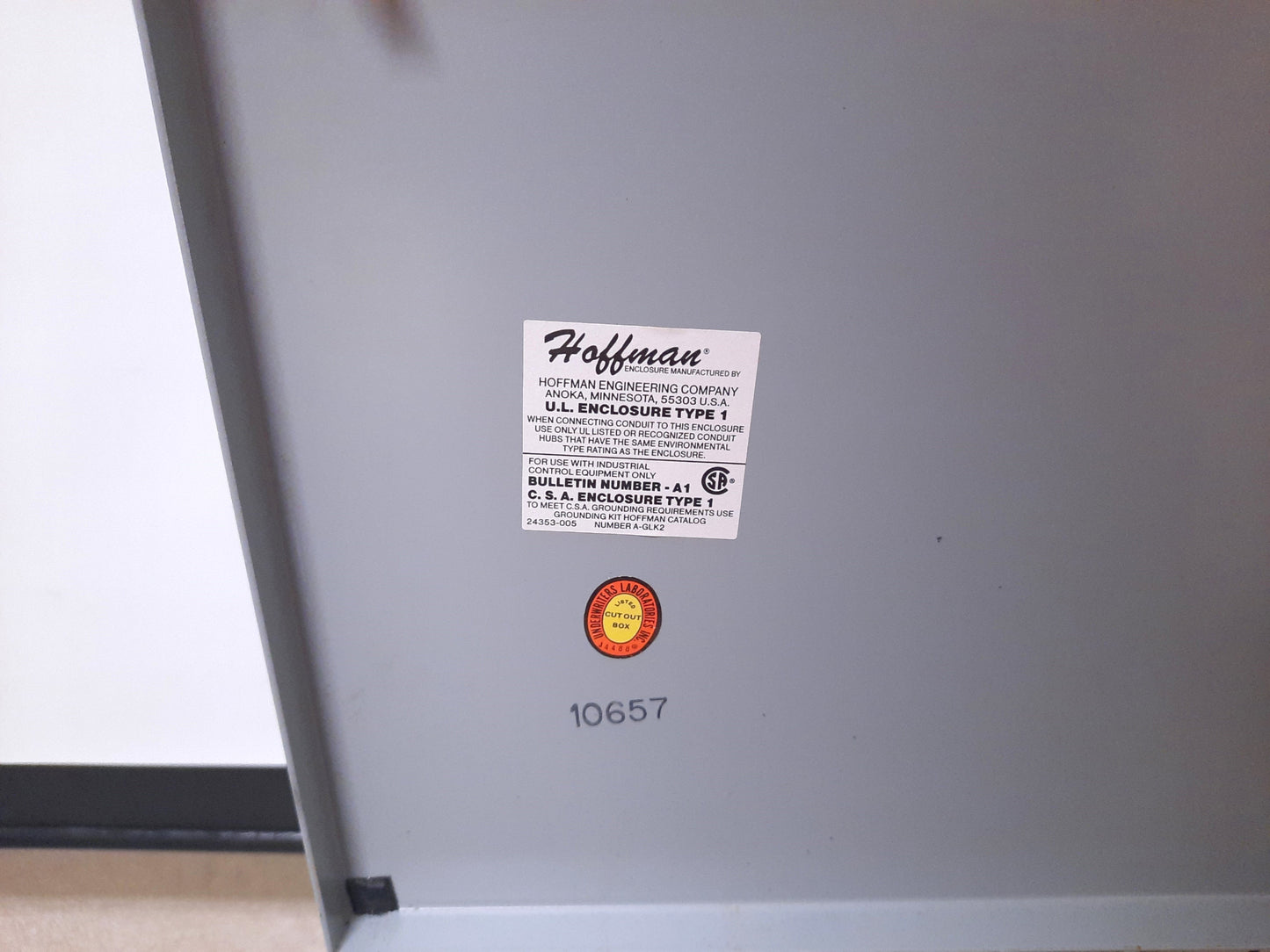 Used Hoffman 24206 Steel Enclosure 24" x 19.5" x 6" Cutout Box, Electrical, Type 1