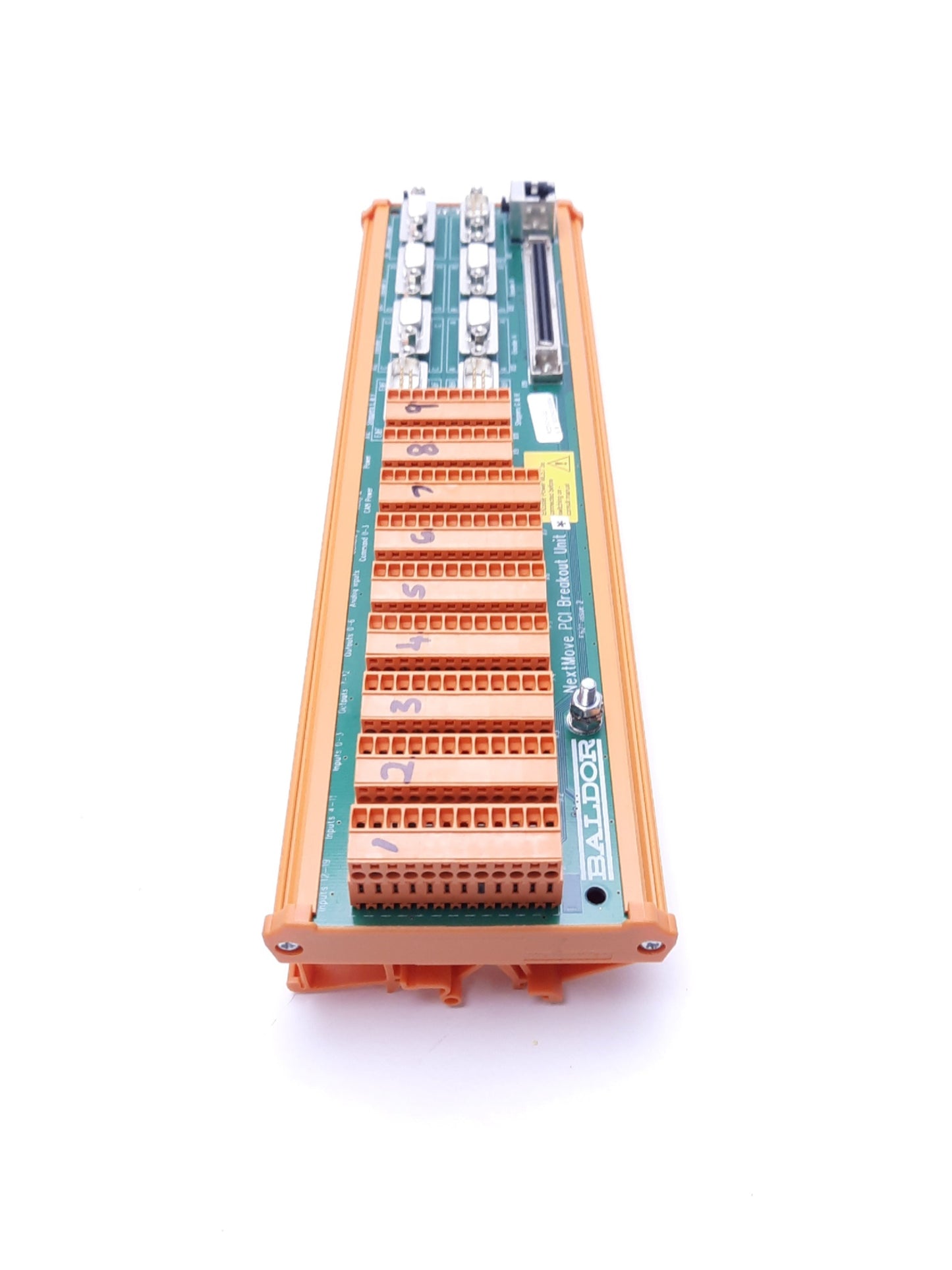 Used Baldor NextMove PCI 003-502 Breakout Board, PCI/PCI-2, DIN Rail, RJ45, Type-D