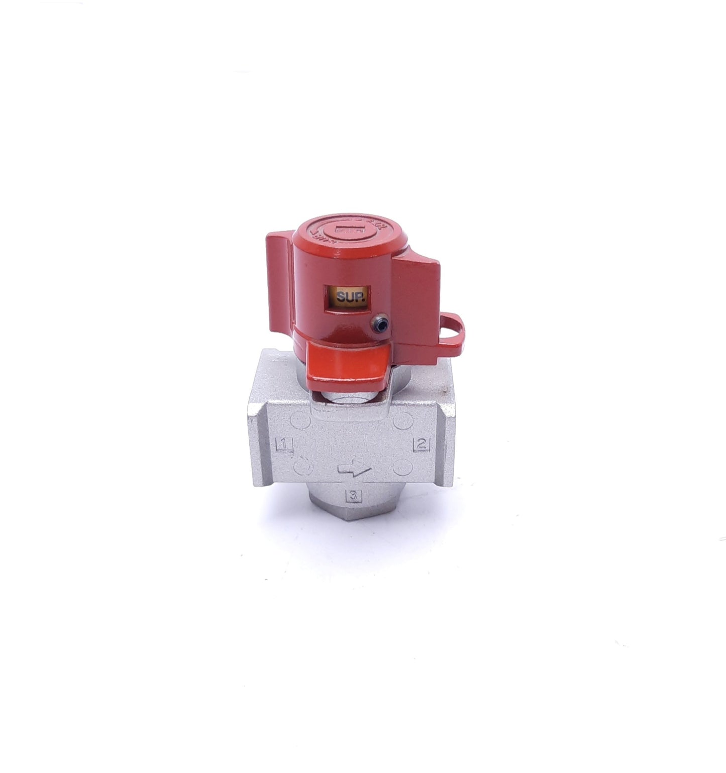 Used SMC VHS20-F02 3-Port Lock Out/Relief Hand Valve, 1/4" NPT, Locking Holes