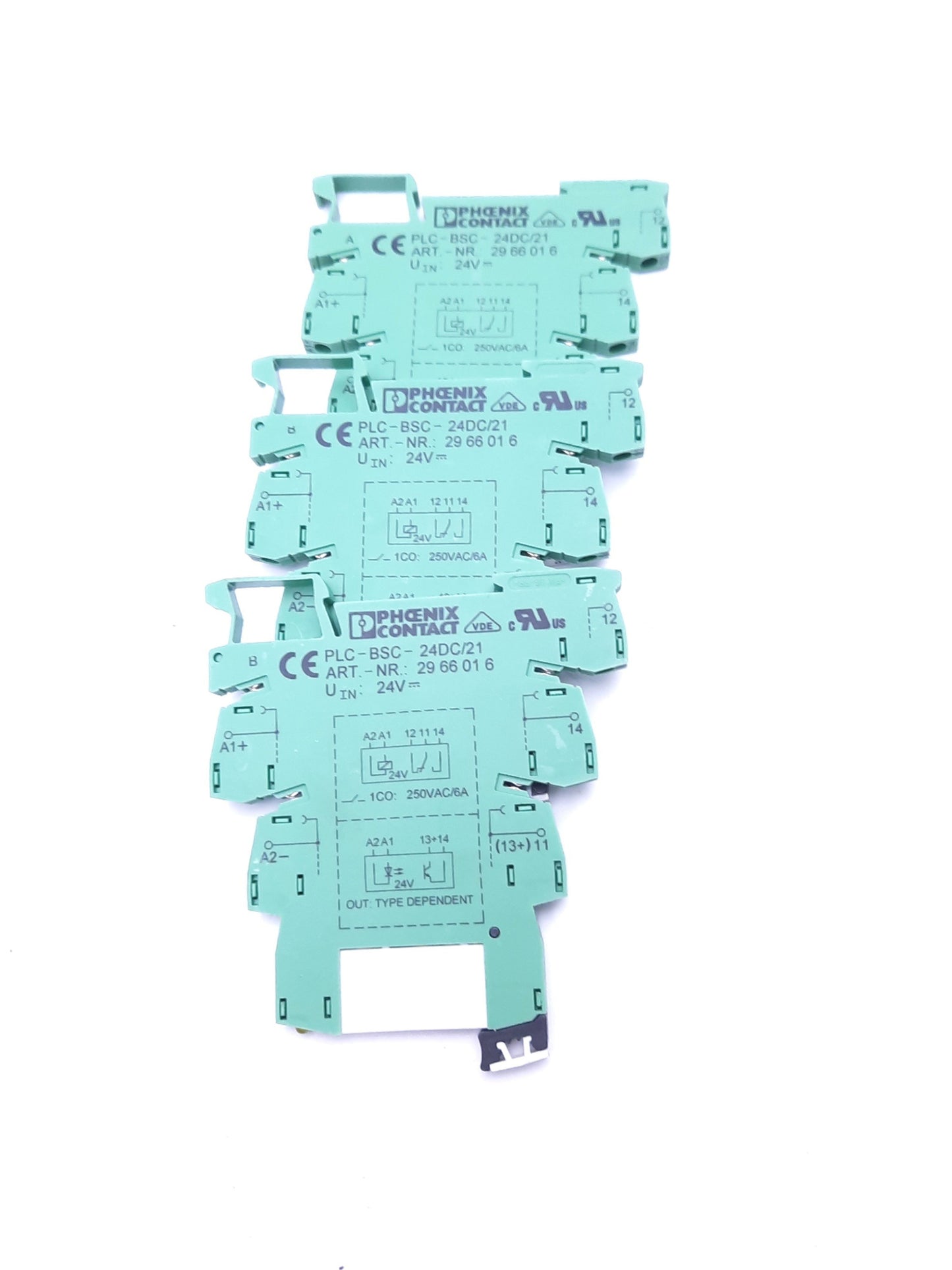 Used Lot of 3 Phoenix Contact PLC-BSC-24DC/21 Terminal Blocks w/ 2961105 SPDT Relays