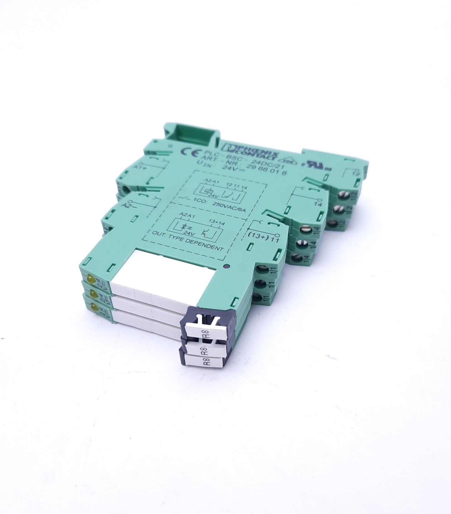 Used Lot of 3 Phoenix Contact PLC-BSC-24DC/21 Terminal Blocks w/ 2961105 SPDT Relays