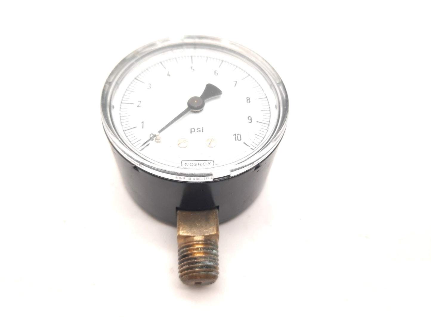 Used Noshock 25-100-10-PSI-1/4-BSC Pressure Gauge D: 2.5" 10 PSI 1/4" NPT
